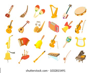 Musical instrument icon set. Cartoon set of musical instrument vector icons for web design isolated on white background