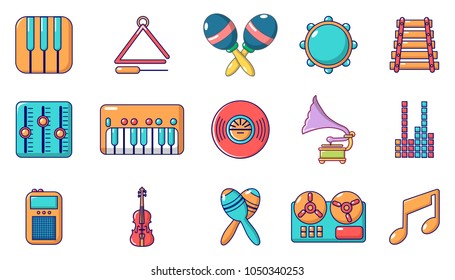 Musical instrument icon set. Cartoon set of musical instrument vector icons for web design isolated on white background