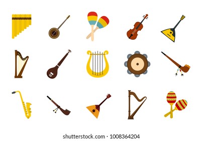 Musical instrument icon set. Flat set of musical instrument vector icons for web design isolated on white background
