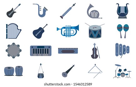 Musical instrument icon set flat style vector illustration.