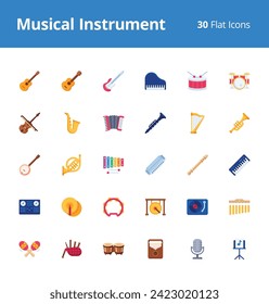 Musical Instrument Icon Set with flat style. Pixel perfect icons based on 48 x 48 px grids.