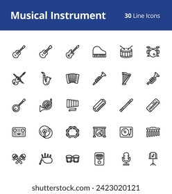 Musical Instrument Icon Set with line style. Pixel perfect icons based on 48 x 48 px grids.