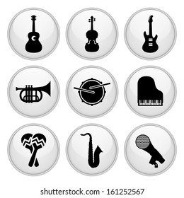 Musical Instrument Icons Glossy White Button Icon Set