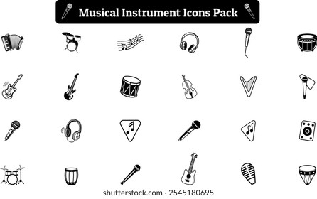 Musical Instrument Icons Pack, Silhouette Design