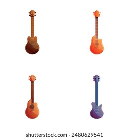 Musical instrument icons set cartoon vector. Classical and electric guitar. String musical instrument