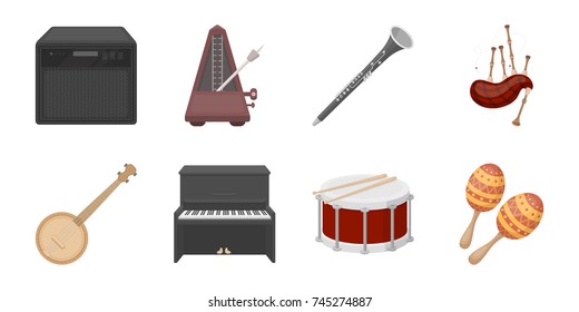 Musical instrument icons in set collection for design. String and Wind vector symbol stock web illustration.