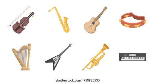 Musical instrument icons in set collection for design. String and Wind vector symbol stock  illustration.