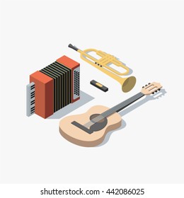 Musical instrument isometric concept vector illustration