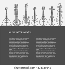 Musical instrument line vector illustration. Music banner.
