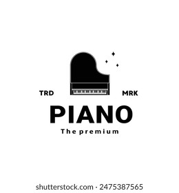 Ilustración del logotipo del instrumento musical, silueta del piano conveniente para las tiendas de la música y las comunidades