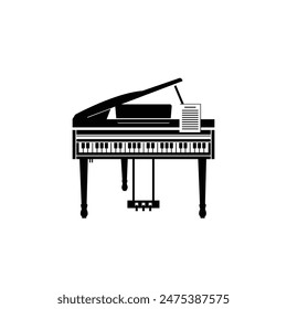 Musical instrument logo illustration, piano silhouette suitable for music stores and communities