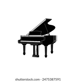 Musical instrument logo illustration, piano silhouette suitable for music stores and communities