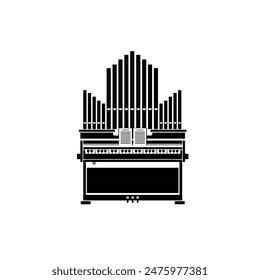 Musical instrument logo illustration, pipe organ piano silhouette suitable for music stores and communities