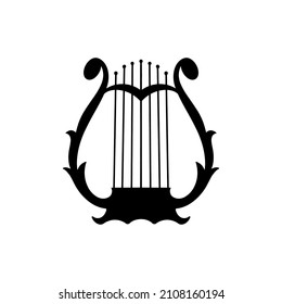 Musical instrument lyre on a white background. An ancient symbol of inspiration, a vintage image. Vector silhouette for the logo. The harp is a symbol of art - an icon for a logo or pictogram.