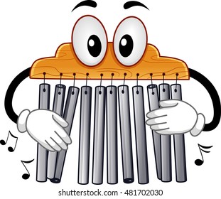 Musical Instrument Mascot Illustration of a Mark Tree Playing with its Bar Chimes