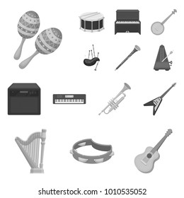Musical instrument monochrome icons in set collection for design. String and Wind instrument vector symbol stock web illustration.