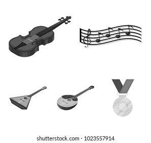 Musical instrument monochrome icons in set collection for design. String and Wind instrument isometric vector symbol stock web illustration.