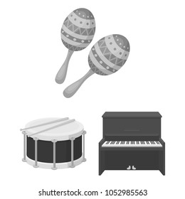 Musical instrument monochrome icons in set collection for design. String and Wind instrument vector symbol stock web illustration.