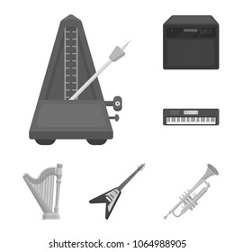 Musical instrument monochrome icons in set collection for design. String and Wind instrument vector symbol stock web illustration.