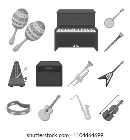 Musical instrument monochrome icons in set collection for design. String and Wind instrument vector symbol stock web illustration.