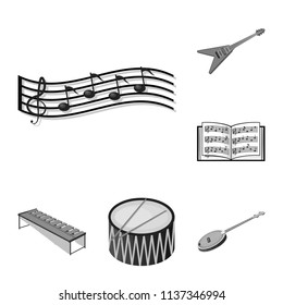 Musical instrument monochrome icons in set collection for design. String and Wind instrument isometric vector symbol stock web illustration.