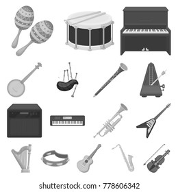 Musical instrument monochrome icons in set collection for design. String and Wind instrument vector symbol stock web illustration.