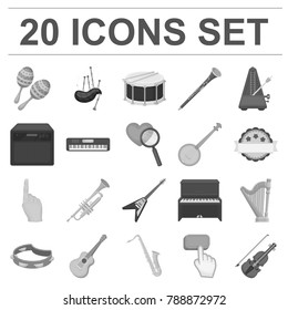 Musical instrument monochrome icons in set collection for design. String and Wind instrument vector symbol stock web illustration.