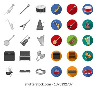 Musical instrument mono,flat icons in set collection for design. String and Wind instrument vector symbol stock web illustration.