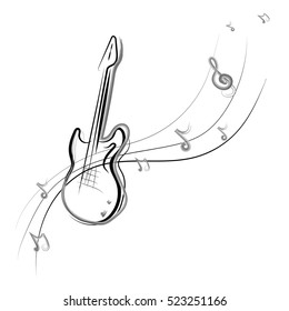 Musical instrument. Notes and a guitar