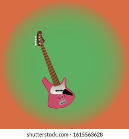 A musical instrument on a green background. Place for text near the guitar.