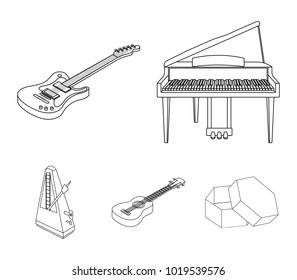 Musical instrument outline icons in set collection for design. String and Wind instrument isometric vector symbol stock web illustration.