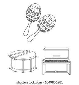 Musical instrument outline icons in set collection for design. String and Wind instrument vector symbol stock web illustration.
