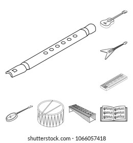 Musical instrument outline icons in set collection for design. String and Wind instrument isometric vector symbol stock web illustration.