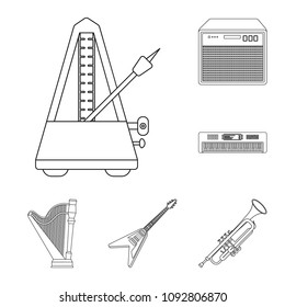 Musical instrument outline icons in set collection for design. String and Wind instrument vector symbol stock web illustration.