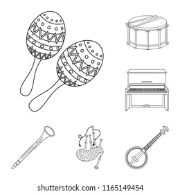 Musical instrument outline icons in set collection for design. String and Wind instrument vector symbol stock web illustration.