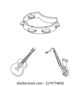 Musical instrument outline icons in set collection for design. String and Wind instrument vector symbol stock web illustration.