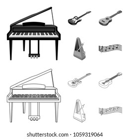 Musical instrument outline,monochrome icons in set collection for design. String and Wind instrument isometric vector symbol stock web illustration.
