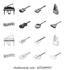 Musical instrument outline,monochrome icons in set collection for design. String and Wind instrument isometric vector symbol stock web illustration.