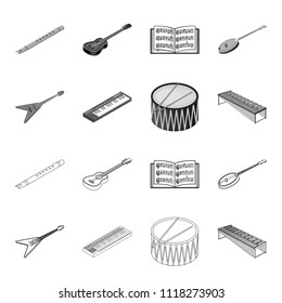 Musical instrument outline,monochrome icons in set collection for design. String and Wind instrument isometric vector symbol stock web illustration.