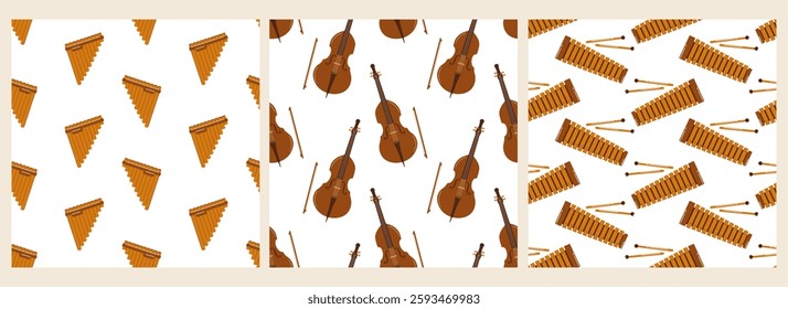 Musical instrument pattern design featuring various traditional instruments and their arrangement