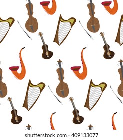 musical instrument pattern on white. hand drawn, vector seamless pattern