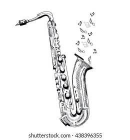 musical instrument saxophone on white background. Vector illustration.