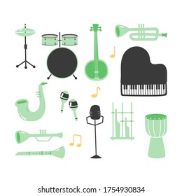 Musical instrument set piano drums illustration