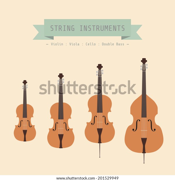 Musical Instrument String, Violin, Viola, Cello and
Double Bass, flat
style