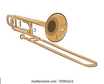 musical instrument trombone isolated on white, vector illustration