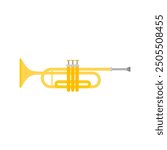 Musical instrument trumpet horn flat design illustration. Trumpet logotype for recording label or studio or musical band.