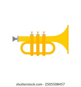 Musical instrument trumpet horn flat design illustration. Trumpet logotype for recording label or studio or musical band.