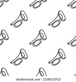 Musical instrument trumpet line outline illustration, seamless pattern.