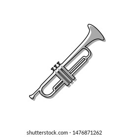 Musical instrument Trumpet sign. Black line icon with gray shifted flat filled icon on white background. Illustration.