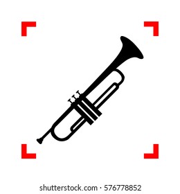 Musical instrument Trumpet sign. Black icon in focus corners on white background. Isolated.